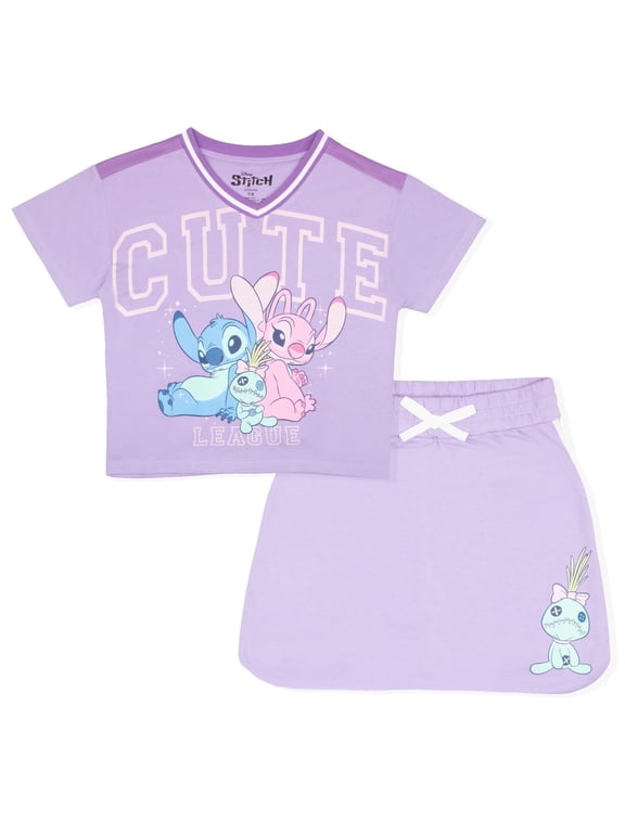 Lilo & Stitch Girls' Casual 2-Piece Set, Stitch & Angel Graphic T-Shirt & Skort, Sizes 3T-16