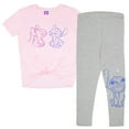 thumbnail image 1 of Disney Lilo & Stitch Girls 2-Piece Set - Short Sleeve Stitch and Angel Graphic Print Tie Front T-Shirt and Leggings 2-Pack Bundle for Kids (Sizes 7-12), 1 of 13