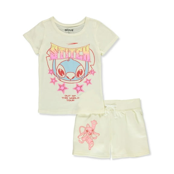 Disney Lilo & Stitch Girls' 2-Piece Shorts Set Outfit Color: oatmeal Size: 4