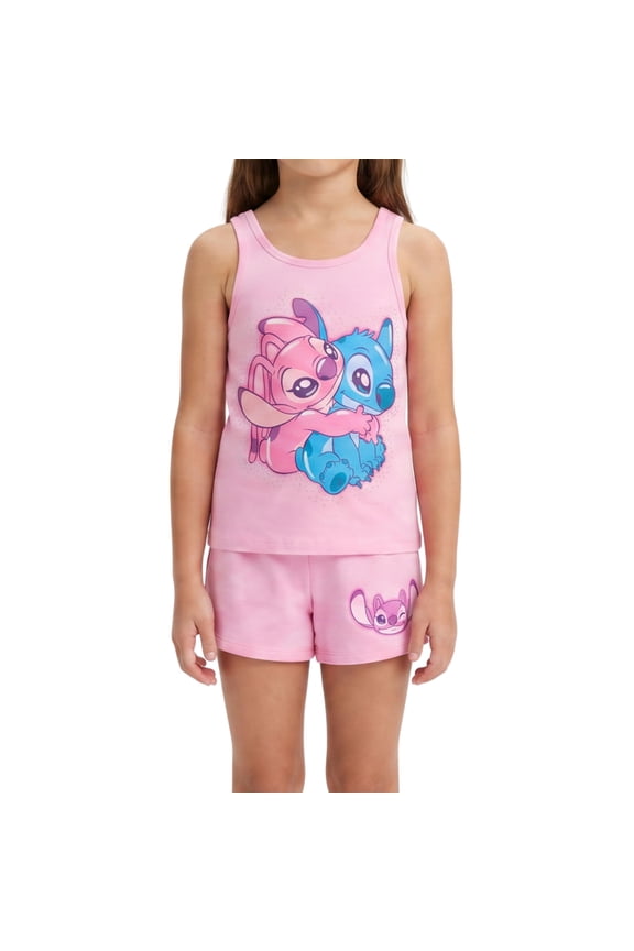 Lilo & Stitch Girls 2 Piece Tank Top and Shorts Set  Gradient Rhinestone Graphic Summer Outfit