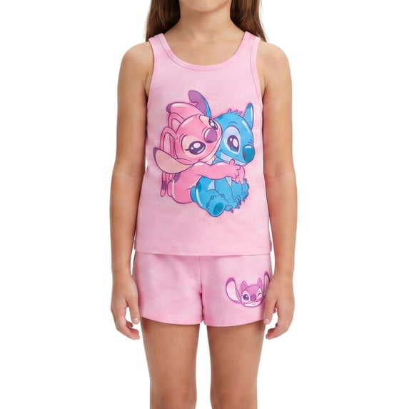 Disney Lilo & Stitch Girls 2 Piece Tank Top and Shorts Set Gradient Rhinestone Graphic Summer Outfit