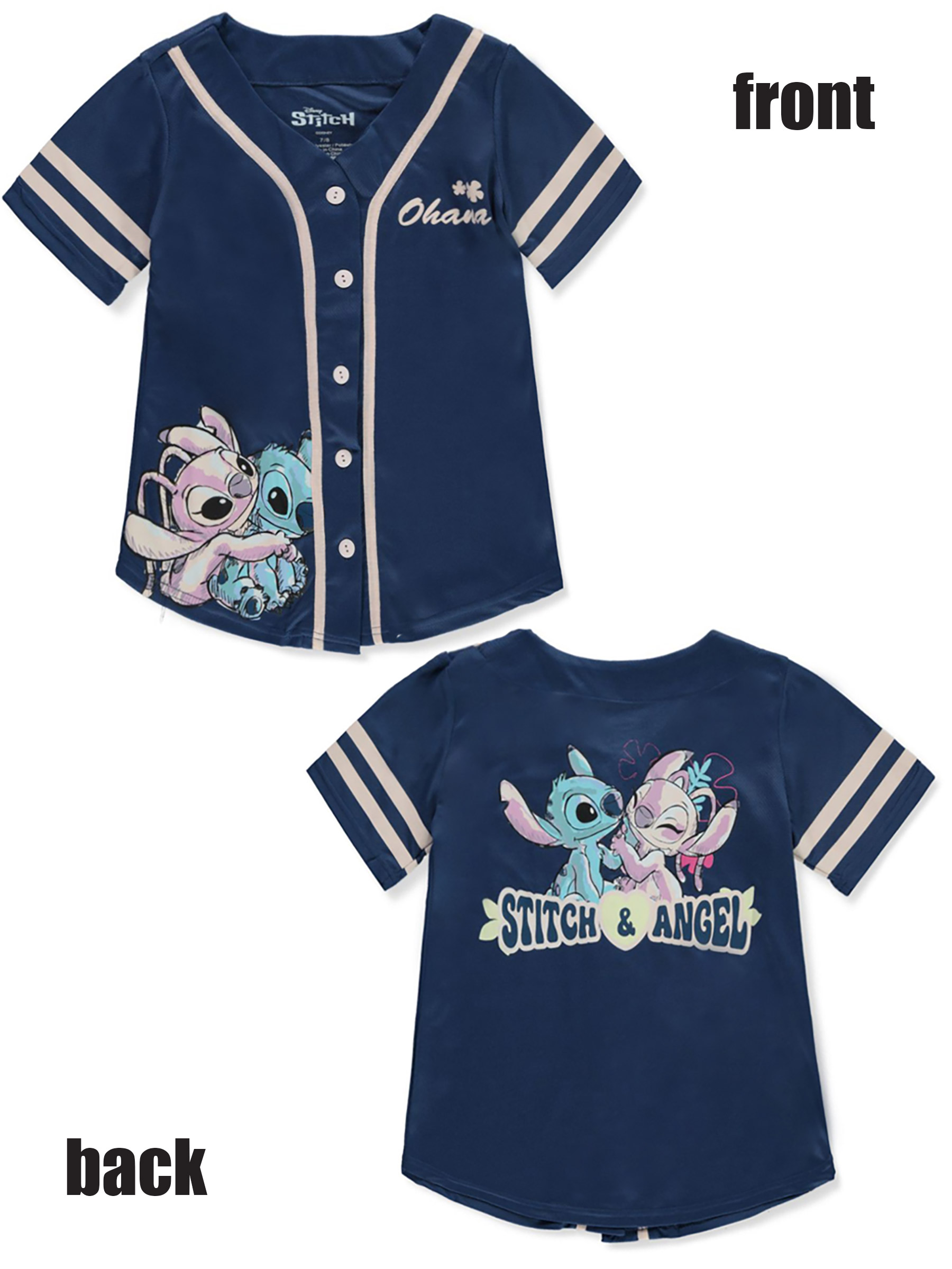 Disney Lilo & Stitch Girls' Angel Baseball Jersey blue, 4 5 (Little
