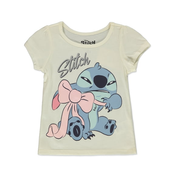 Disney Lilo & Stitch Girls' Bow T-Shirt Color: off white Size: 5