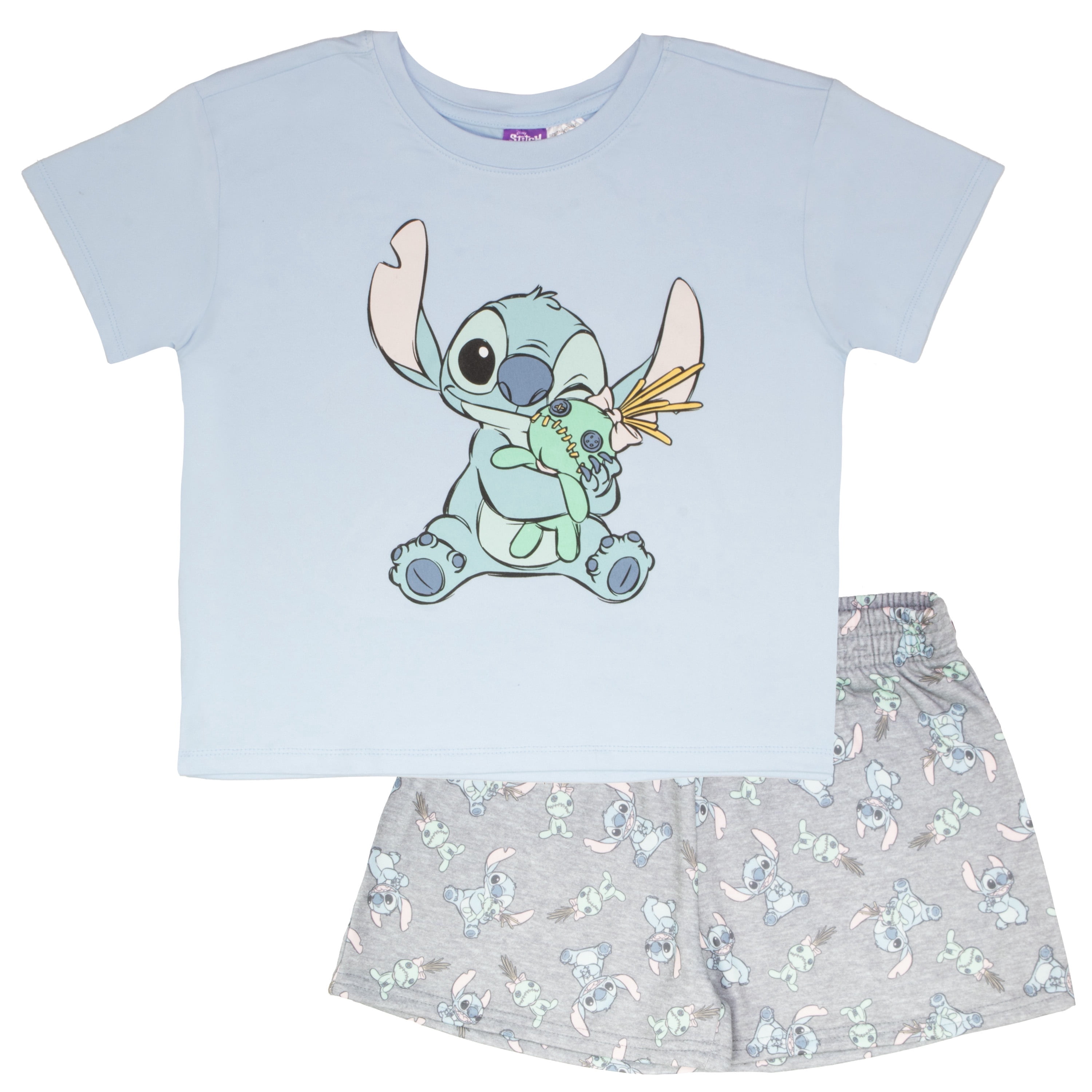 Lilo & Stitch Girls Boxy Graphic T-Shirt and Short Set - Stitch and Scrump - Lightweight Summer Outfit for Kids (Sizes 7-14)