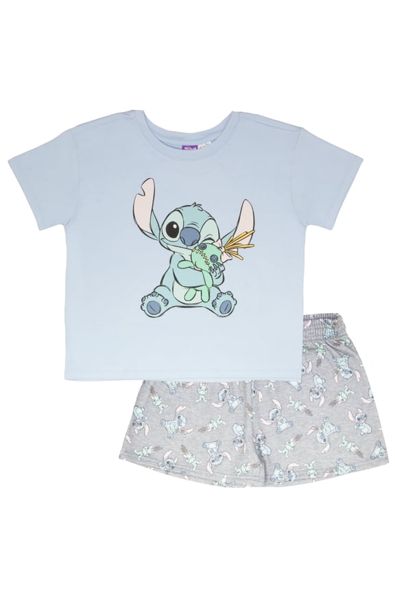 Lilo & Stitch Girls Boxy Graphic T-Shirt and Short Set - Stitch and Scrump - Lightweight Summer Outfit for Kids (Sizes 7-14)