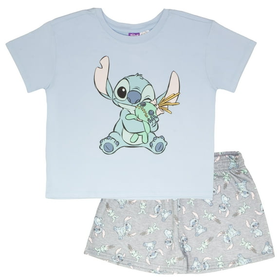 Disney Lilo & Stitch Girls Boxy Graphic T-Shirt and Short Set - Stitch and Scrump - Lightweight Summer Outfit for Kids (Sizes 7-14)