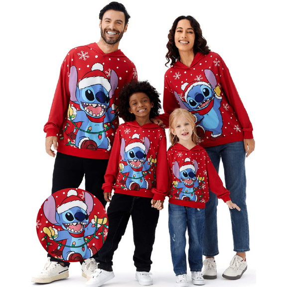 Disney Lilo & Stitch Girls Boys Graphic Hoodie Sweatshirts Family Christmas Matching Sets Pullover Ugly Sweatshirts