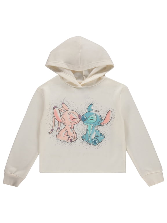 Lilo & Stitch Girls Hoodie - Stitch Skimmer Pull Over Hoodie- Little and Big Girl Sizes 4-16 Ivory