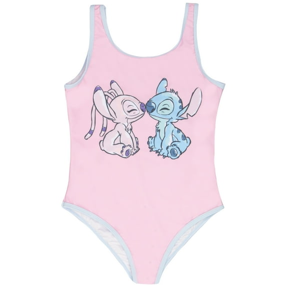 Disney Lilo & Stitch Girls One Piece Stitch and Angel Graphic Design Swimsuit, Quick-Drying Kids Summer Swimwear for the Beach or Pool (Size 4-16)