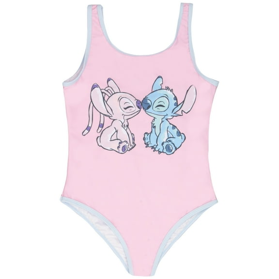 Disney Lilo & Stitch Girls' Quick-Drying One-Piece Swimsuit with Stitch & Angel Graphic, Sizes 4-16