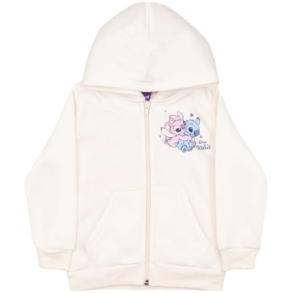 Disney Lilo & Stitch Girls Sherpa Zip-Up Hoodie Graphic Print Design Hooded Sweatshirt for Kids (Sizes 2T-16)
