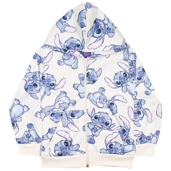 Disney Lilo & Stitch Girls Sherpa Zip-Up Hoodie Graphic Print Design Hooded Sweatshirt for Kids (Sizes 2T-6)