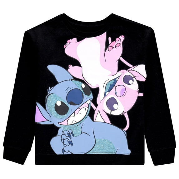 Disney Lilo & Stitch Girls Sweatshirt -Jumbo Graphic Print - Stitch Pullover Crewneck Sweatshirt- Sizes 4-16 Black