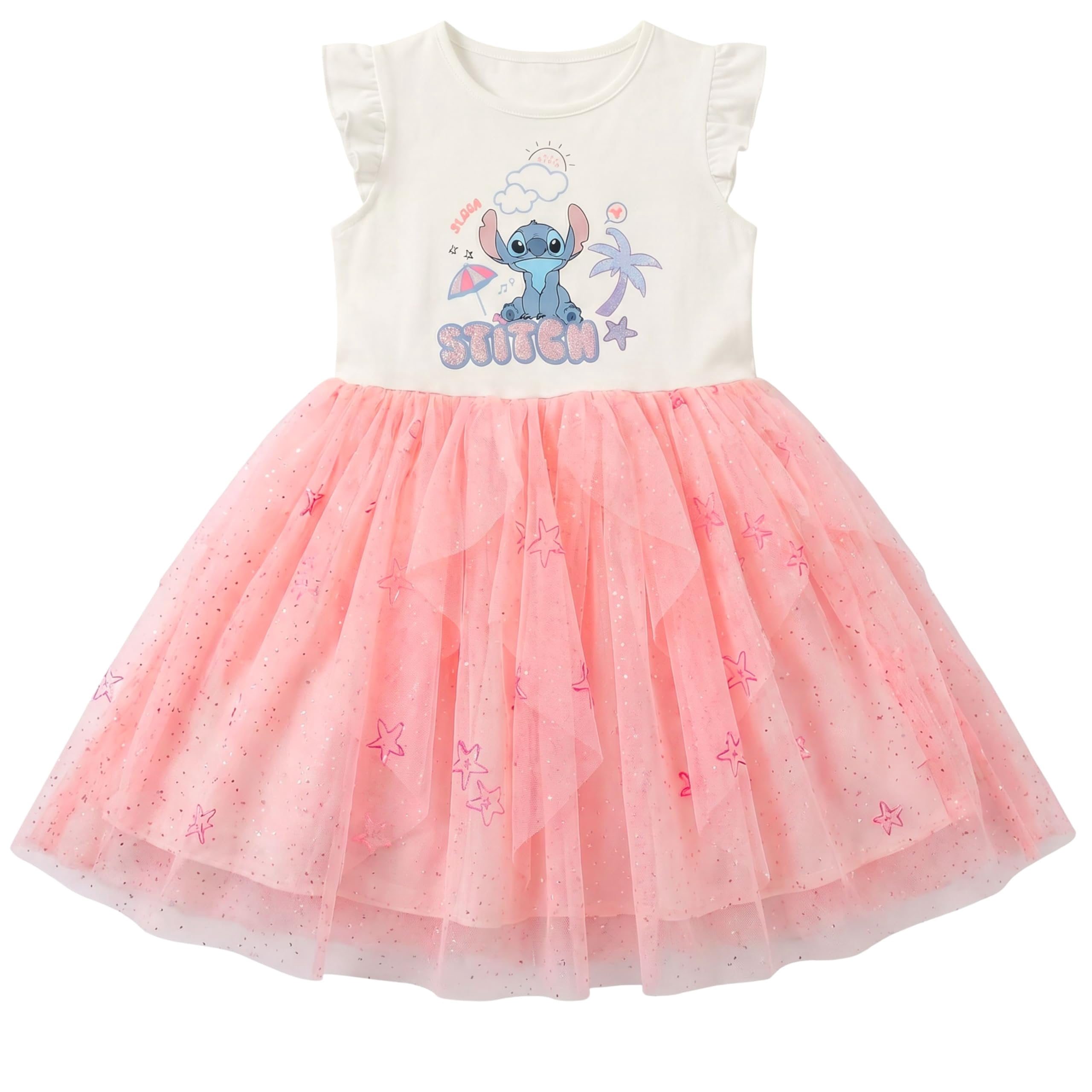 Disney Lilo & Stitch Girls Tulle Dress, Ruffle Sleeve Stitch Dress with ...