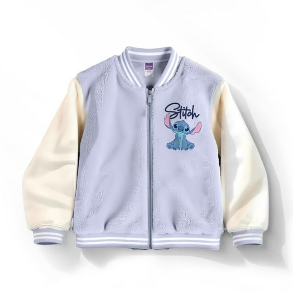Disney Lilo & Stitch Girls Varsity Bomber Jacket - Zip-Up Stitch Graphic Print Jacket for Kids (Sizes 4-8)