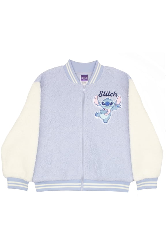 Lilo & Stitch Girls Varsity Bomber Jacket Zip-Up Stitch Graphic Print Jacket for Kids (Sizes 7-14)