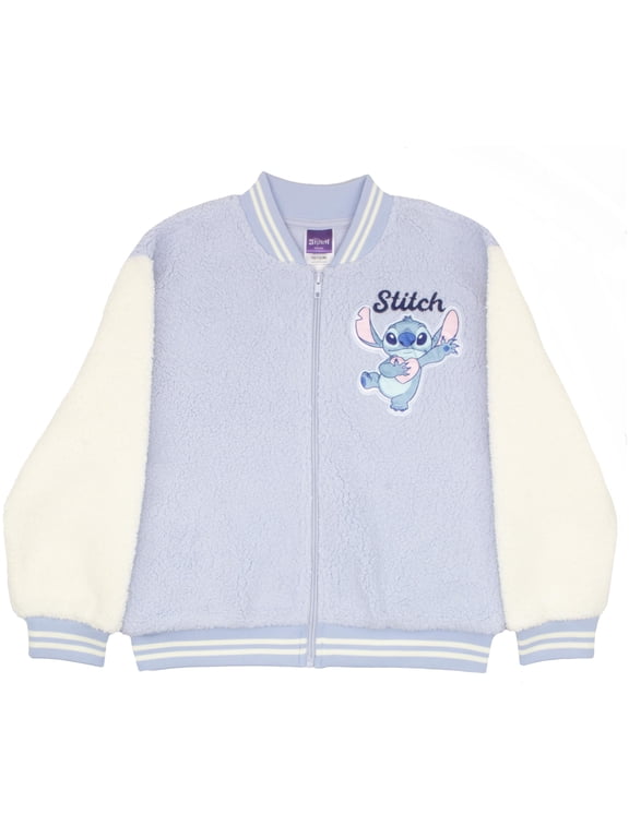 Lilo & Stitch Girls Varsity Bomber Jacket Zip-Up Stitch Graphic Print Jacket for Kids (Sizes 7-14)