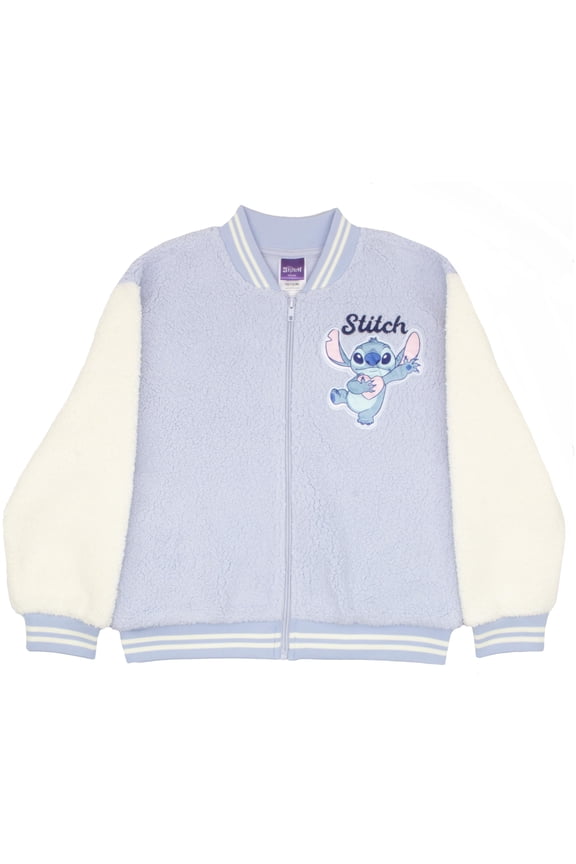 Lilo & Stitch Girls Varsity Bomber Jacket Zip-Up Stitch Graphic Print Jacket for Kids (Sizes 7-14)