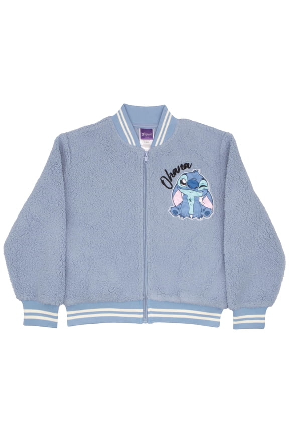 Lilo & Stitch Girls Varsity Bomber Jacket Zip-Up Stitch Ohana Graphic Print Jacket for Kids (Sizes 7-14)