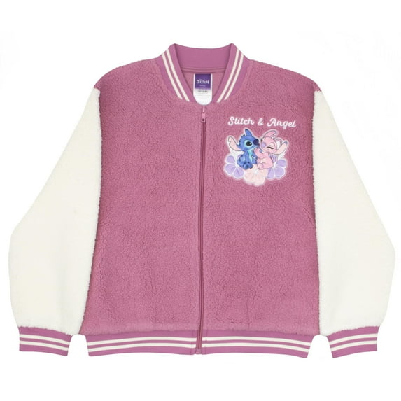 Disney Lilo & Stitch Girls Varsity Bomber Jacket Zip-Up Stitch and Angel Graphic Print Jacket for Kids (Sizes 7-12)