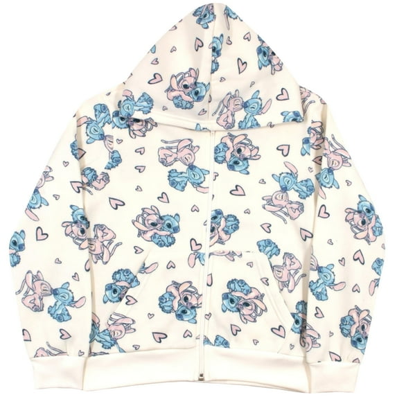 Disney Lilo & Stitch Girls Zip-Up Hoodie with Sitch & Angel All-Over Graphics, Lilo and Stich Hooded Sweatshirt for Kids and Toddlers (Size 3T-6X)