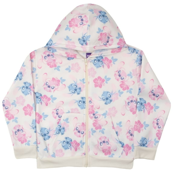 Disney Girls Lilo & Stitch Zip-Up Hoodie, All-Over Stitch & Angel Print (Big Girls), Sizes 7–14