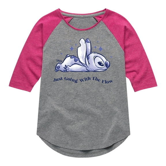 Disney - Lilo & Stitch - Go With The Flow - Toddler & Youth Girls Raglan Graphic T-Shirt