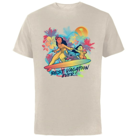Disney Lilo & Stitch Group Family Trip Best Vacation Ever - Short Sleeve Cotton T-Shirt for Adults - Customized-Natural