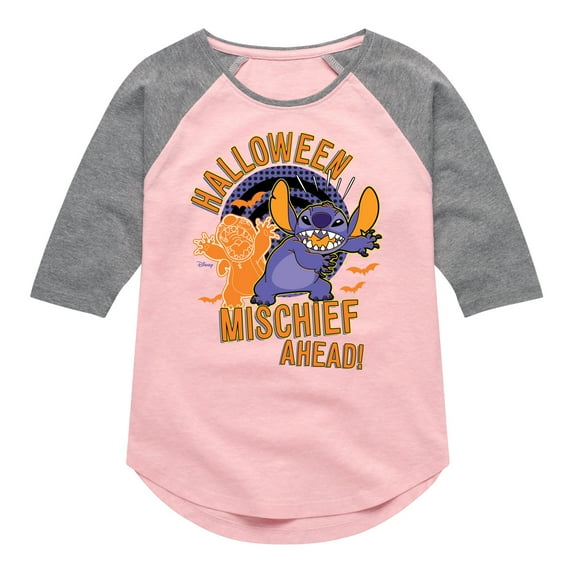Disney - Lilo & Stitch - Halloween Mischief Ahead - Toddler & Youth Girls Raglan Graphic T-Shirt
