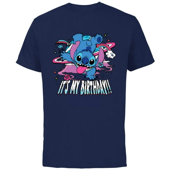 Disney Lilo & Stitch Handstand “It’s My Birthday!” - Short Sleeve Cotton T-Shirt for Adults - Customized-Navy