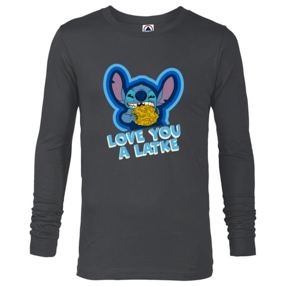 Disney Lilo & Stitch Hanukkah Holiday Love You a Latke - Long Sleeve T-Shirt for Men - Customized-Charcoal Heather
