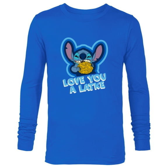 Disney Lilo & Stitch Hanukkah Holiday Love You a Latke - Long Sleeve T-Shirt for Men - Customized-Navy