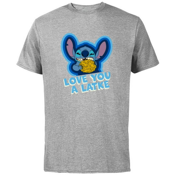 Disney Lilo & Stitch Hanukkah Holiday Love You a Latke - Short Sleeve Cotton T-Shirt for Adults - Customized-Athletic Heather