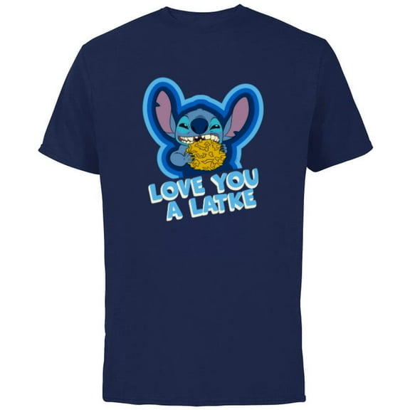 Disney Lilo & Stitch Hanukkah Holiday Love You a Latke - Short Sleeve Cotton T-Shirt for Adults - Customized-Navy