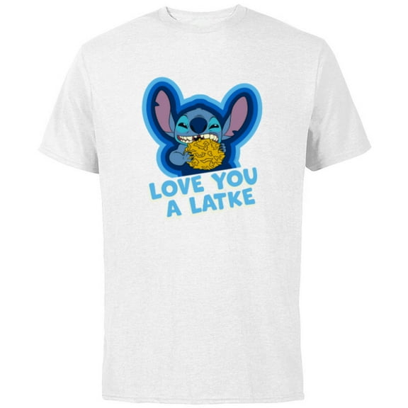 Disney Lilo & Stitch Hanukkah Holiday Love You a Latke - Short Sleeve Cotton T-Shirt for Adults - Customized-White