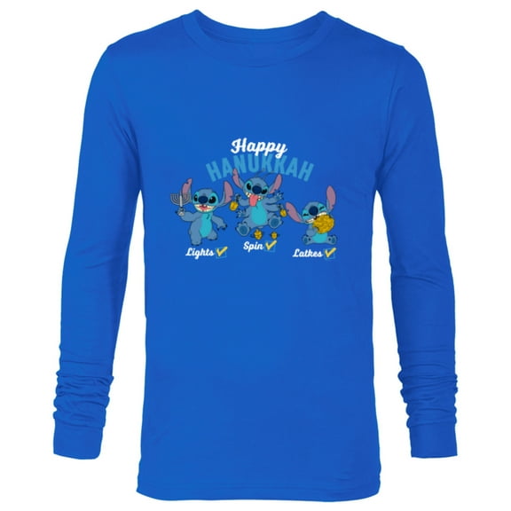 Disney Lilo & Stitch Happy Hanukkah Lights Spin Latkes - Long Sleeve T-Shirt for Men - Customized-Navy