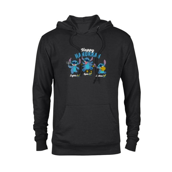 Disney Lilo & Stitch Happy Hanukkah Lights Spin Latkes - Pullover Hoodie for Adults - Customized-Black