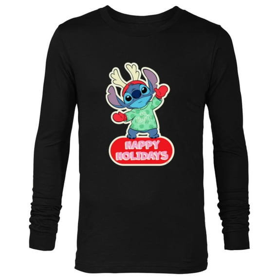 Disney Lilo & Stitch Happy Holidays Christmas 100% Naughty - Long Sleeve T-Shirt for Men - Customized-Black