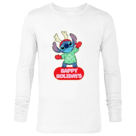 Disney Lilo & Stitch Happy Holidays Christmas 100% Naughty - Long Sleeve T-Shirt for Men - Customized-White