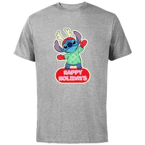 Disney Lilo & Stitch Happy Holidays Christmas 100% Naughty - Short Sleeve Cotton T-Shirt for Adults - Customized-Athletic Heather