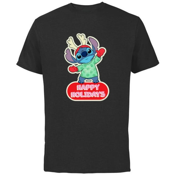 Disney Lilo & Stitch Happy Holidays Christmas 100% Naughty - Short Sleeve Cotton T-Shirt for Adults - Customized-Black
