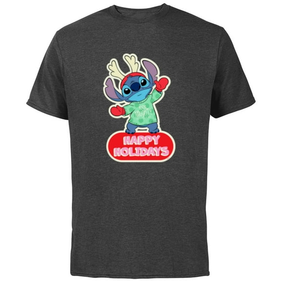 Disney Lilo & Stitch Happy Holidays Christmas 100% Naughty - Short Sleeve Cotton T-Shirt for Adults - Customized-Charcoal