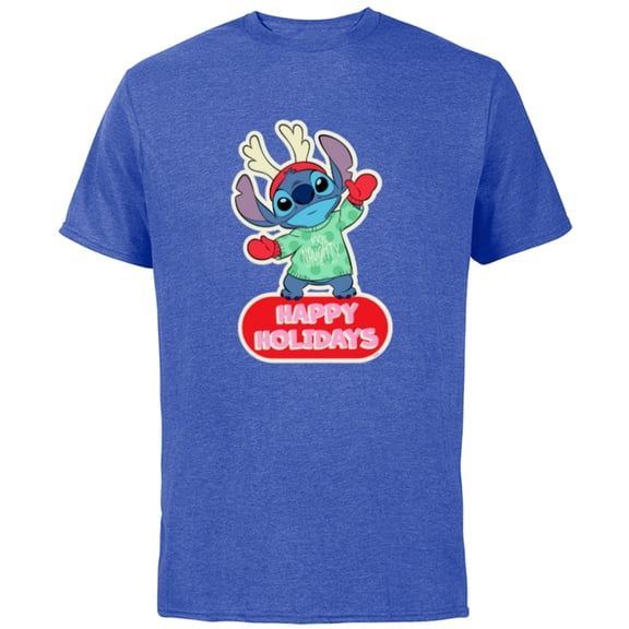 Disney Lilo & Stitch Happy Holidays Christmas 100% Naughty - Short Sleeve Cotton T-Shirt for Adults - Customized-Royal Heather