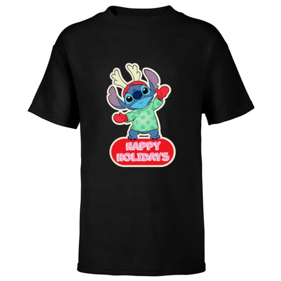 Disney Lilo & Stitch Happy Holidays Christmas 100% Naughty - Short Sleeve T-Shirt for Kids - Customized-Black