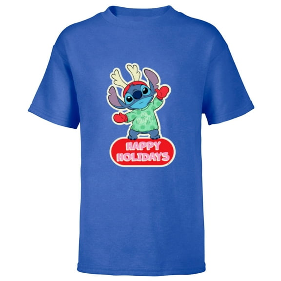 Disney Lilo & Stitch Happy Holidays Christmas 100% Naughty - Short Sleeve T-Shirt for Kids - Customized-Royal