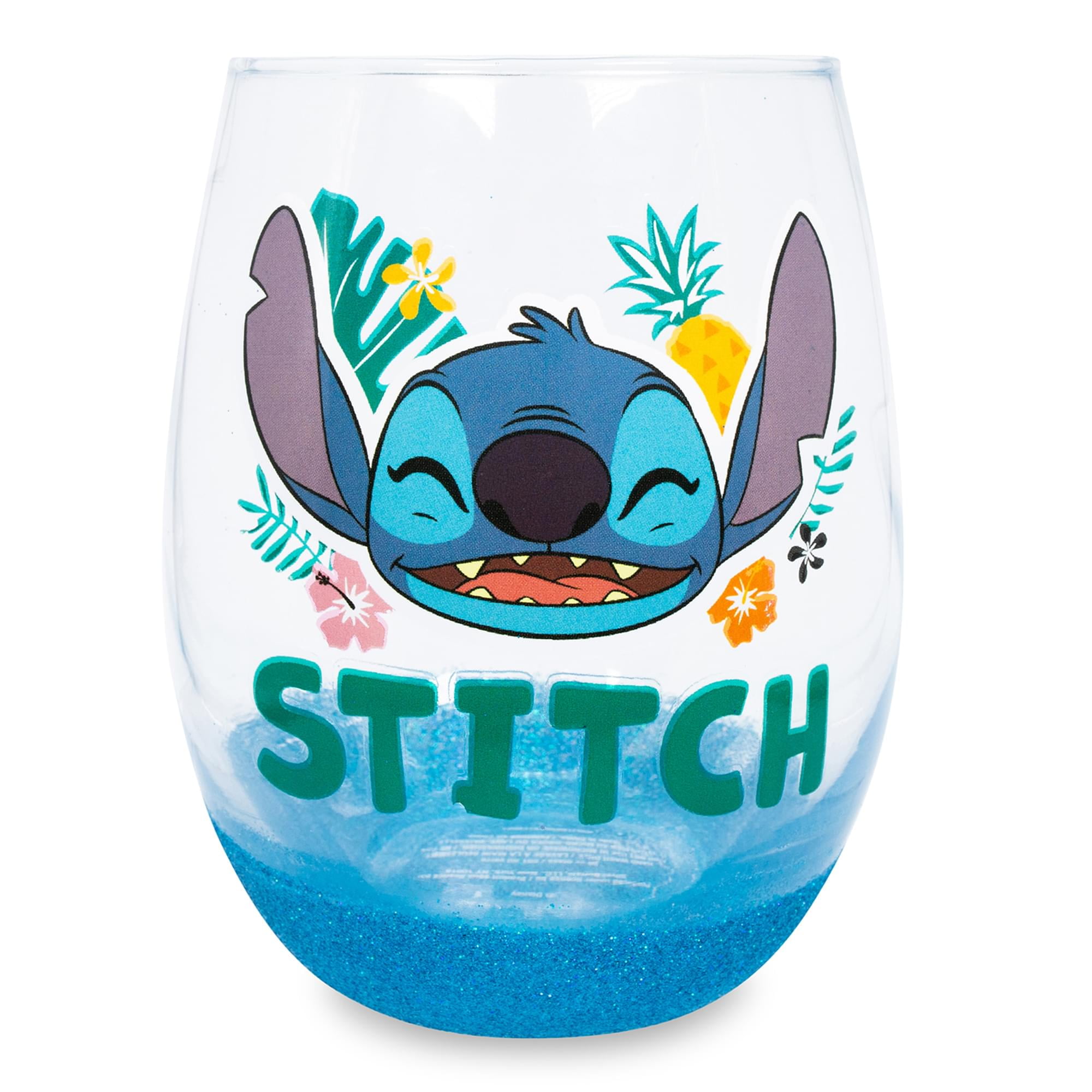 Disney Lilo & Stitch Hawaiian Flowers Teardrop Stemless Wine Glass 20 Ounces