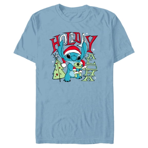 Disney Lilo & Stitch Holiday Aloha - Short Sleeve Blended T-Shirt for Adults - Customized-Ocean Blue