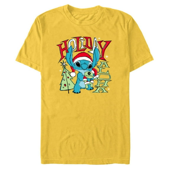 Disney Lilo & Stitch Holiday Aloha - Short Sleeve Blended T-Shirt for Adults - Customized-Yellow
