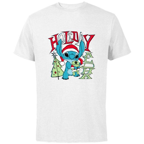 Disney Lilo & Stitch Holiday Aloha - Short Sleeve Cotton T-Shirt for Adults - Customized-White