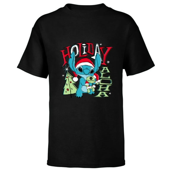 Disney Lilo & Stitch Holiday Aloha - Short Sleeve T-Shirt for Kids - Customized-Black